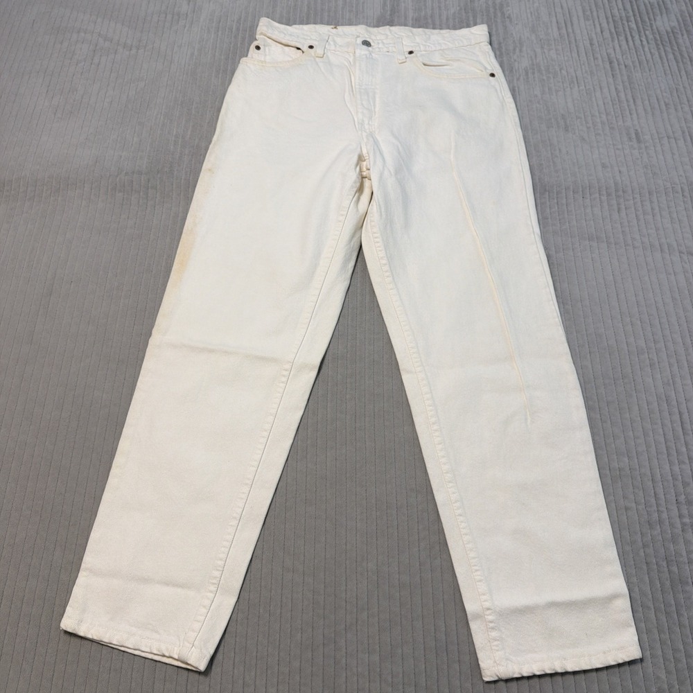 Vtg 90s Levi's 550 Jeans Mens 32x30 Cream Ivory Made USA Tapered Leg Relaxed Fit